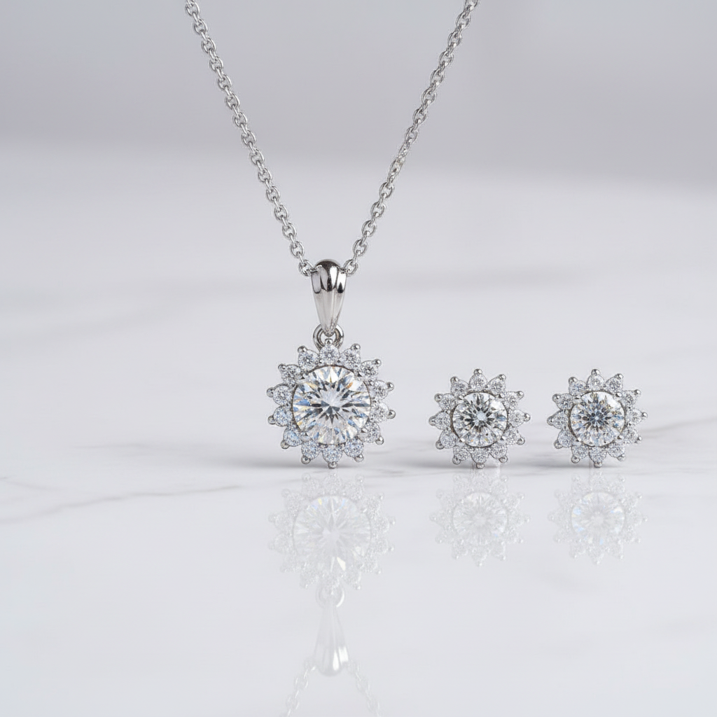 Gorgeous Sunflower 1.0 ct Diamond Option Jewelry Set - Evani Naomi Jewelry