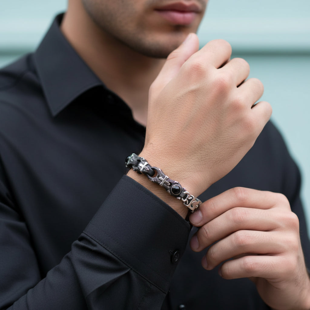 Gothic Cross and Chain Punk Bracelet-Evani Jewelry