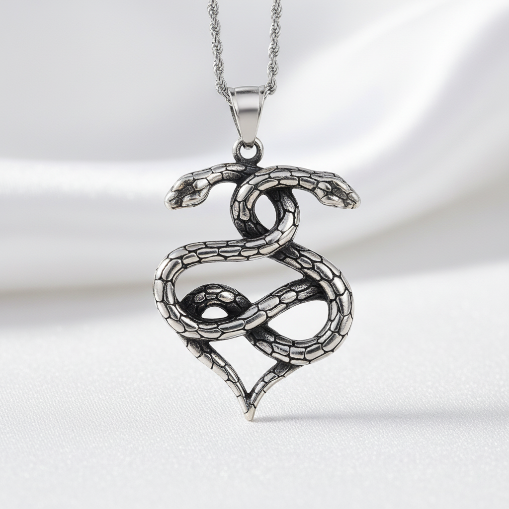 Gothic Double Snake Infinity Heart Necklace - Evani Naomi Jewelry