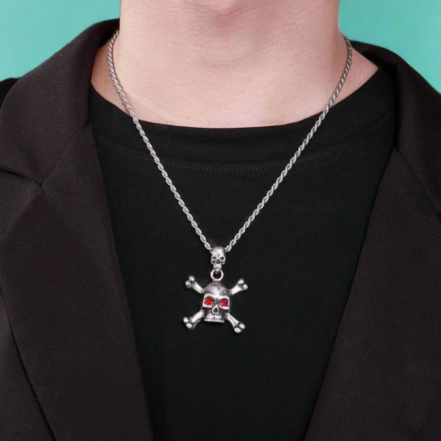 Gothic Skull Diamond Men's Punk Necklace-Evani Naomi Jewelry