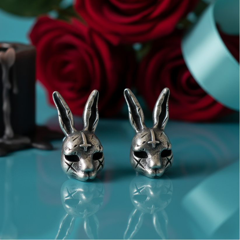 Gothic Vintage Cross Bunny Stud Earring-Evani Naomi Jewelry
