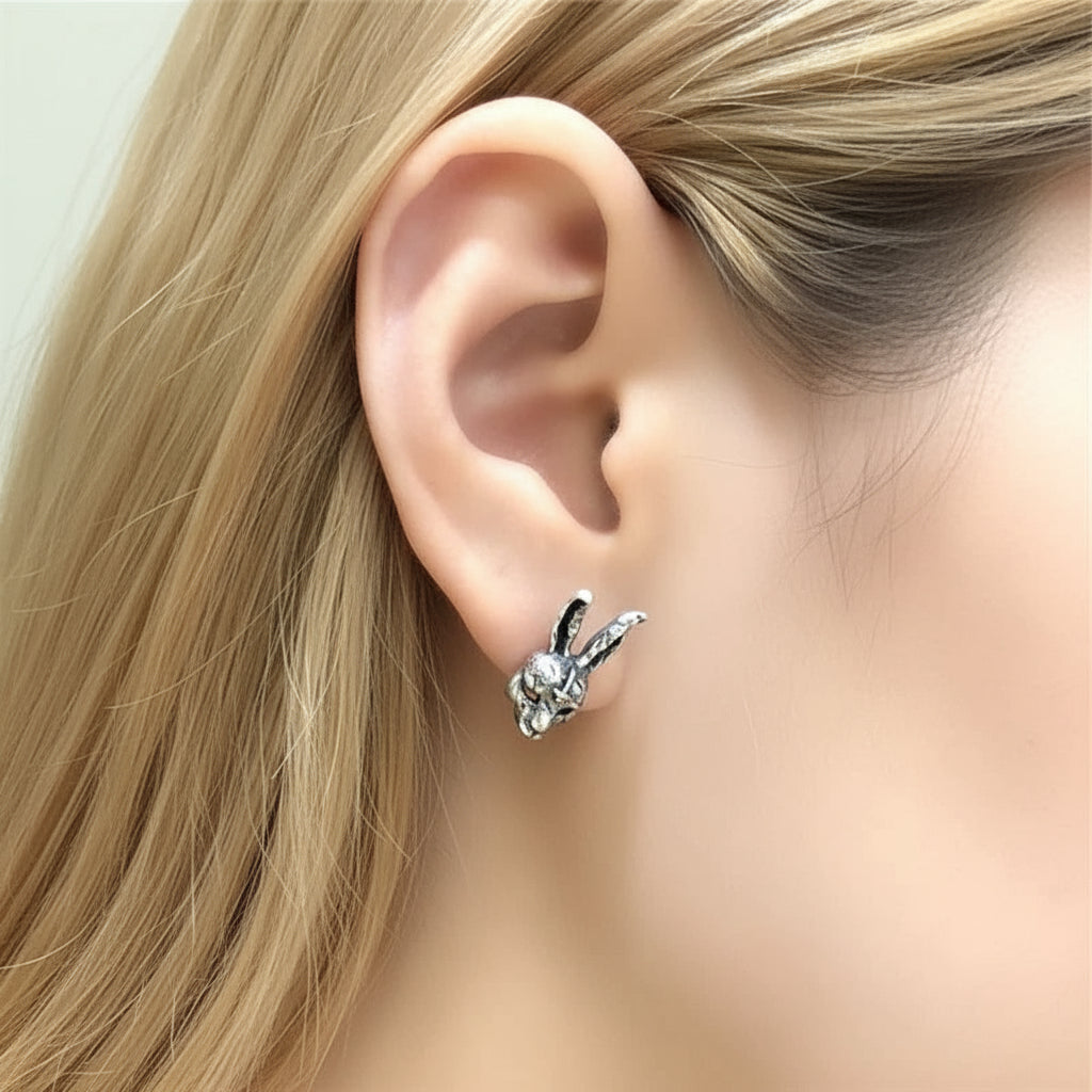 Gothic Vintage Cross Bunny Stud Earring-Evani Naomi Jewelry