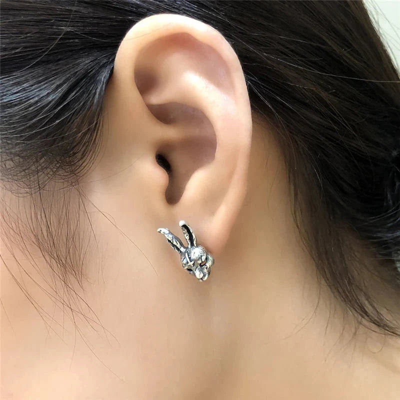 Gothic Vintage Cross Bunny Stud Earring-Evani Naomi Jewelry