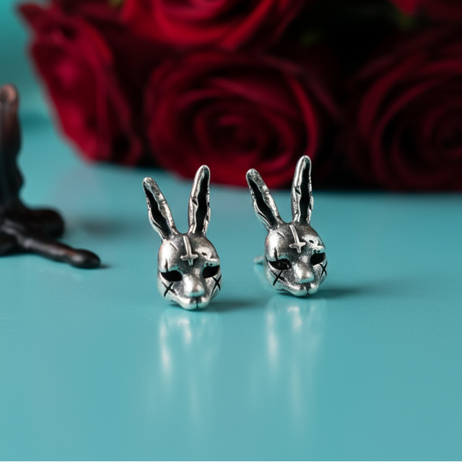 Gothic Vintage Cross Bunny Stud Earring-Evani Naomi Jewelry