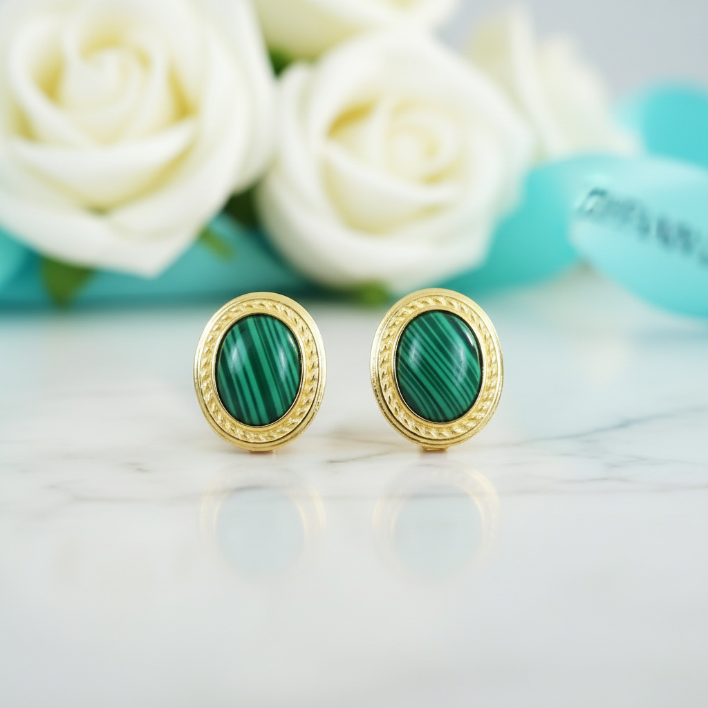 Emerald Oval Birthstone Golden Stud Earrings