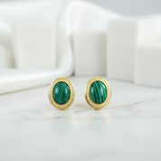 Emerald Oval Birthstone Golden Stud Earrings-Evani Jewelry