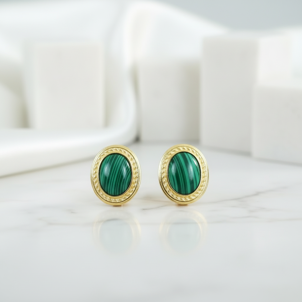 Emerald Oval Birthstone Golden Stud Earrings-Evani Jewelry