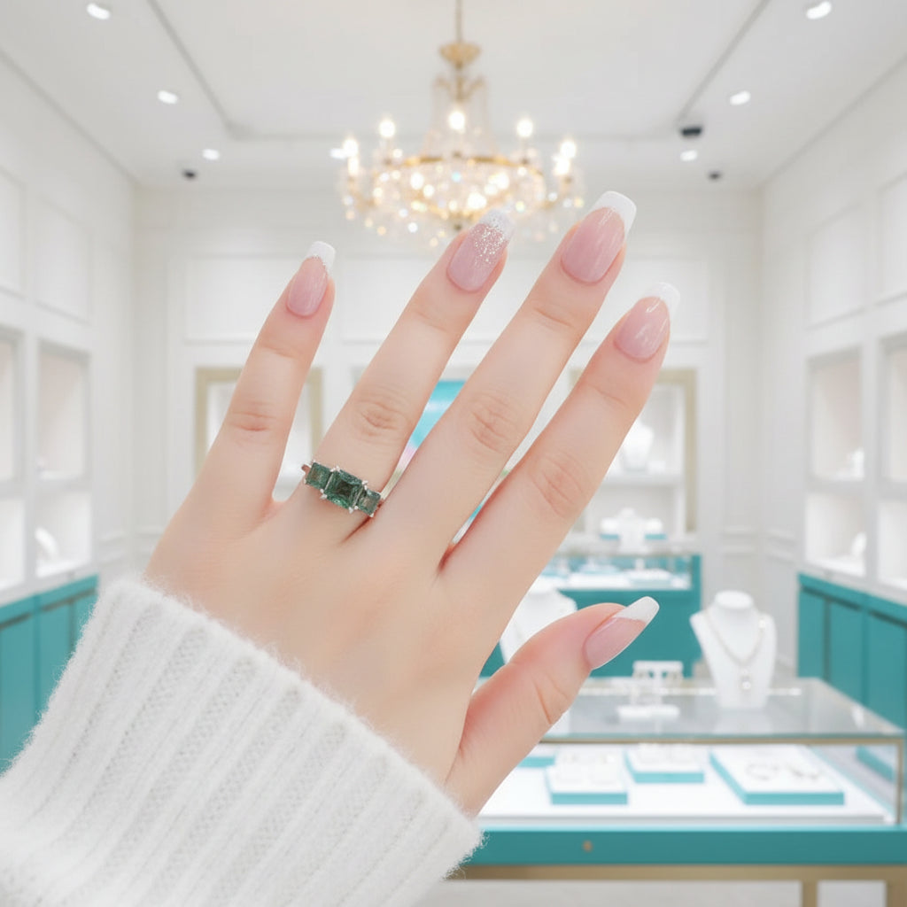 Love Etched in Stone- Three Stone Natural Moss Agate Open Ring-Evani Jewelry