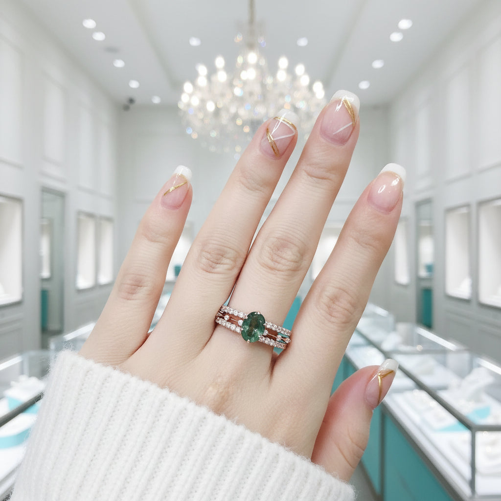 Heartwood of Us- Vintage Natural Moss Agate Engagement Ring Set-Evani Jewelry