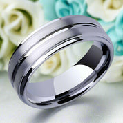 Grooved 8mm Tungsten Men's Wedding Band-Evani Naomi Jewelry