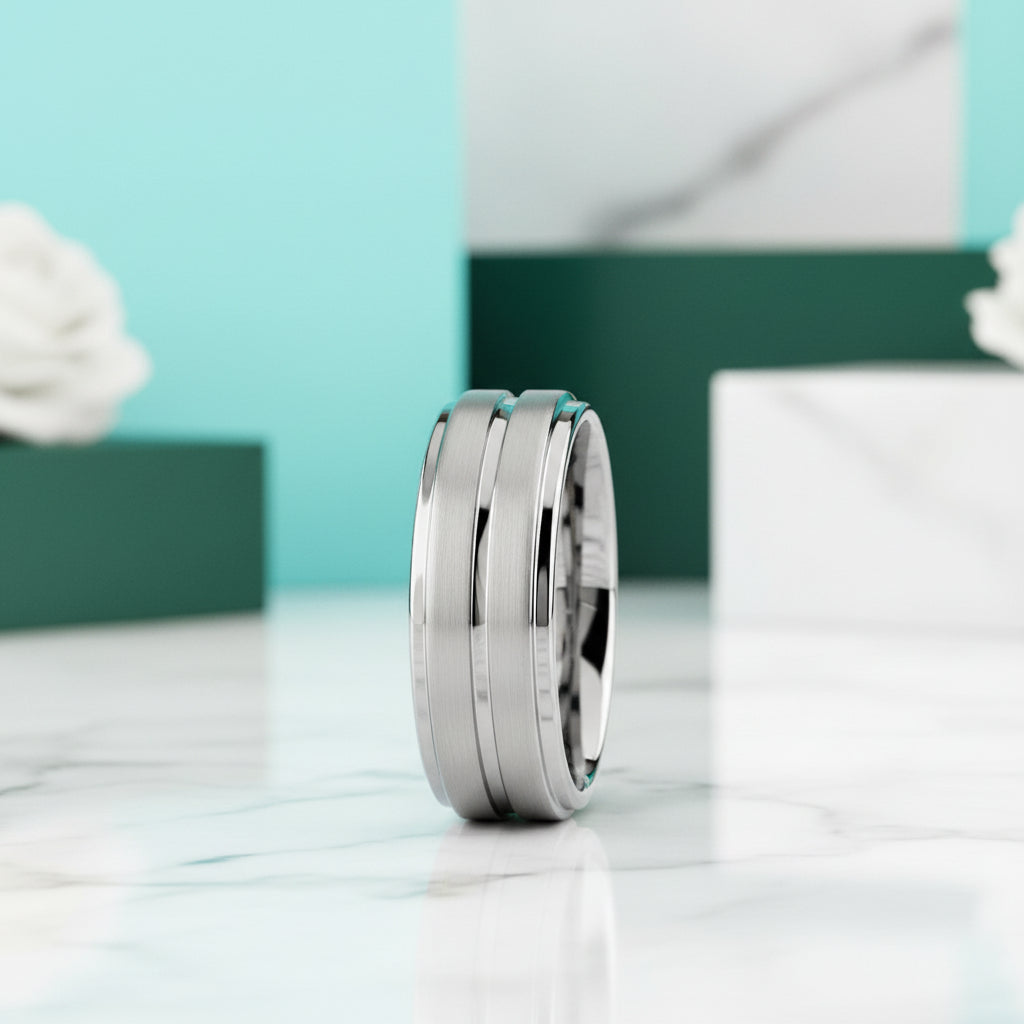 Grooved 8mm Tungsten Men's Wedding Band-Evani Jewelry