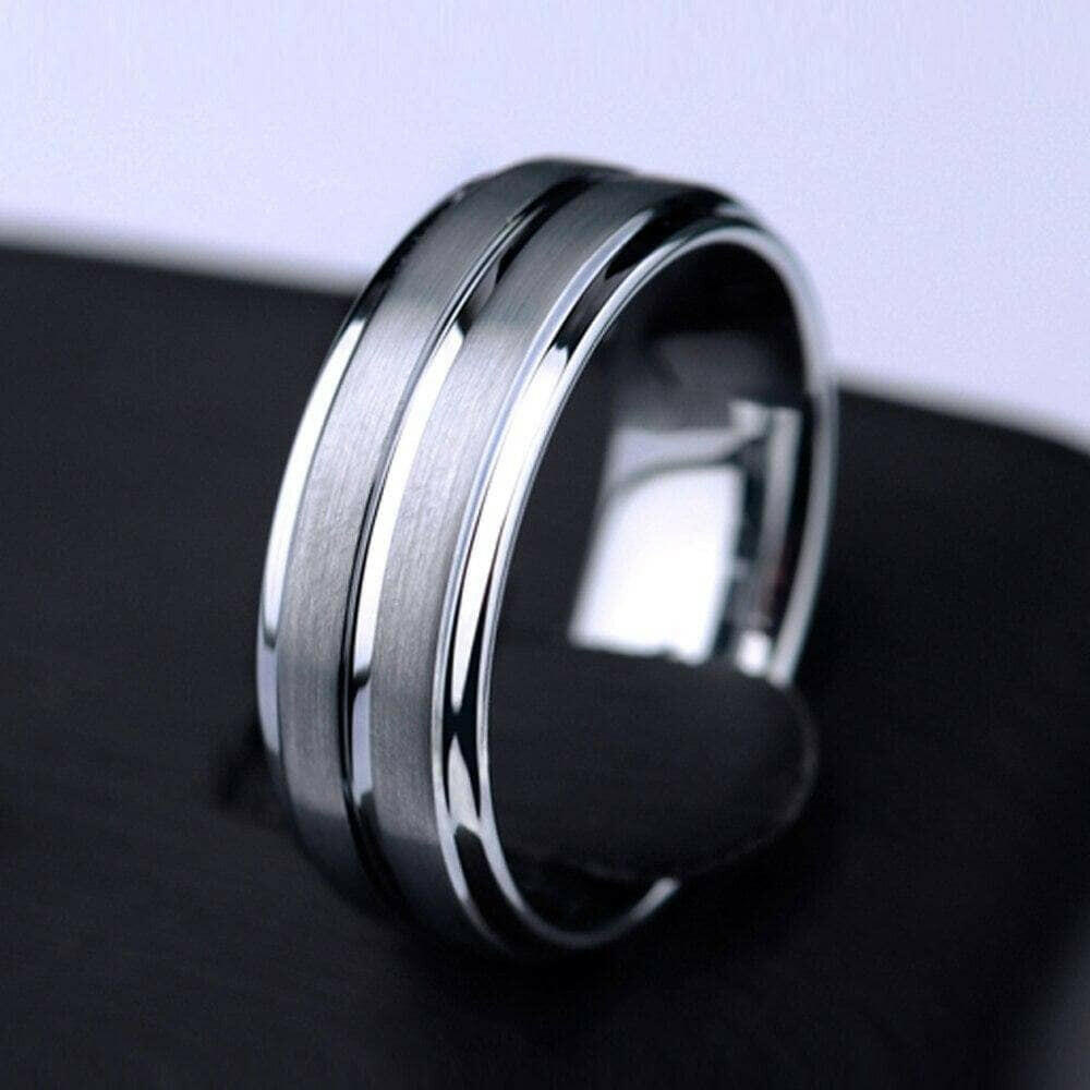 Grooved 8mm Tungsten Men's Wedding Band-Evani Naomi Jewelry