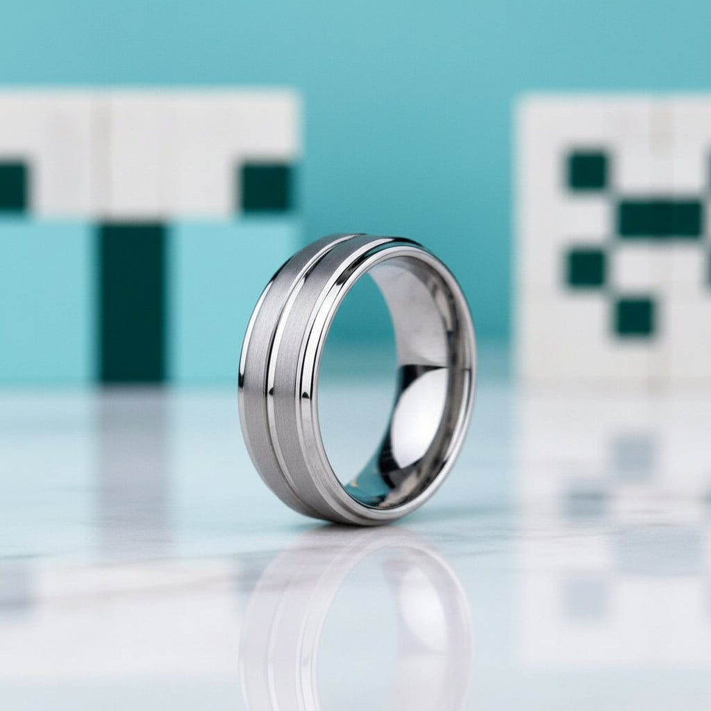 Grooved 8mm Tungsten Men's Wedding Band-Evani Jewelry