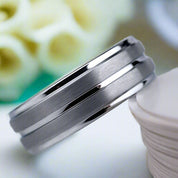 Grooved 8mm Tungsten Men's Wedding Band-Evani Naomi Jewelry