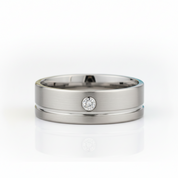 Grooved Tungsten Wedding Band with Diamond - Evani Naomi Jewelry