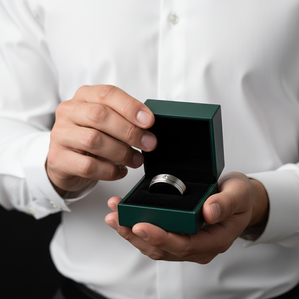 Grooved Tungsten Wedding Band with Diamond - Evani Naomi Jewelry