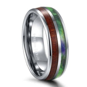 Half Abalone Shell and Wood Tungsten Wedding Band-Evani Naomi Jewelry
