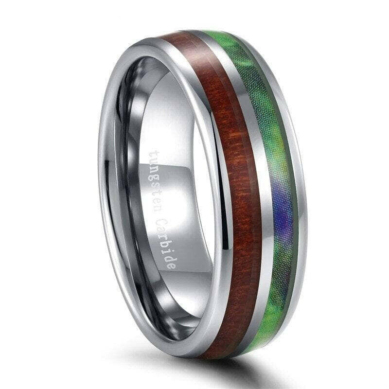 Half Abalone Shell and Wood Tungsten Wedding Band-Evani Naomi Jewelry