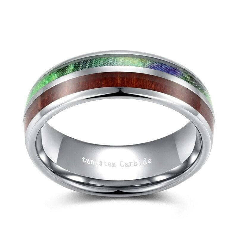 Half Abalone Shell and Wood Tungsten Wedding Band-Evani Jewelry