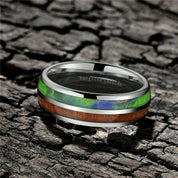 Half Abalone Shell and Wood Tungsten Wedding Band-Evani Naomi Jewelry