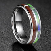 Half Abalone Shell and Wood Tungsten Wedding Band-Evani Naomi Jewelry