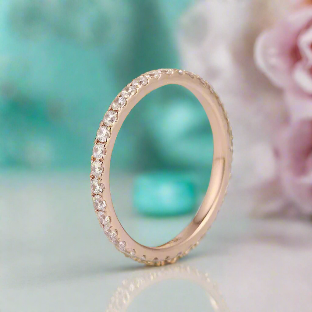 Half Eternity Diamond 14k Rose Gold Wedding Band-Evani Naomi Jewelry