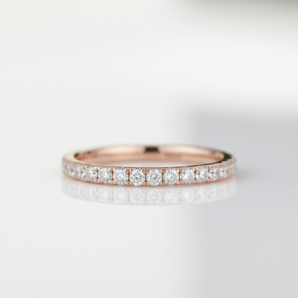 Half Eternity Diamond Option 14k Rose Gold Wedding Band - Evani Naomi Jewelry