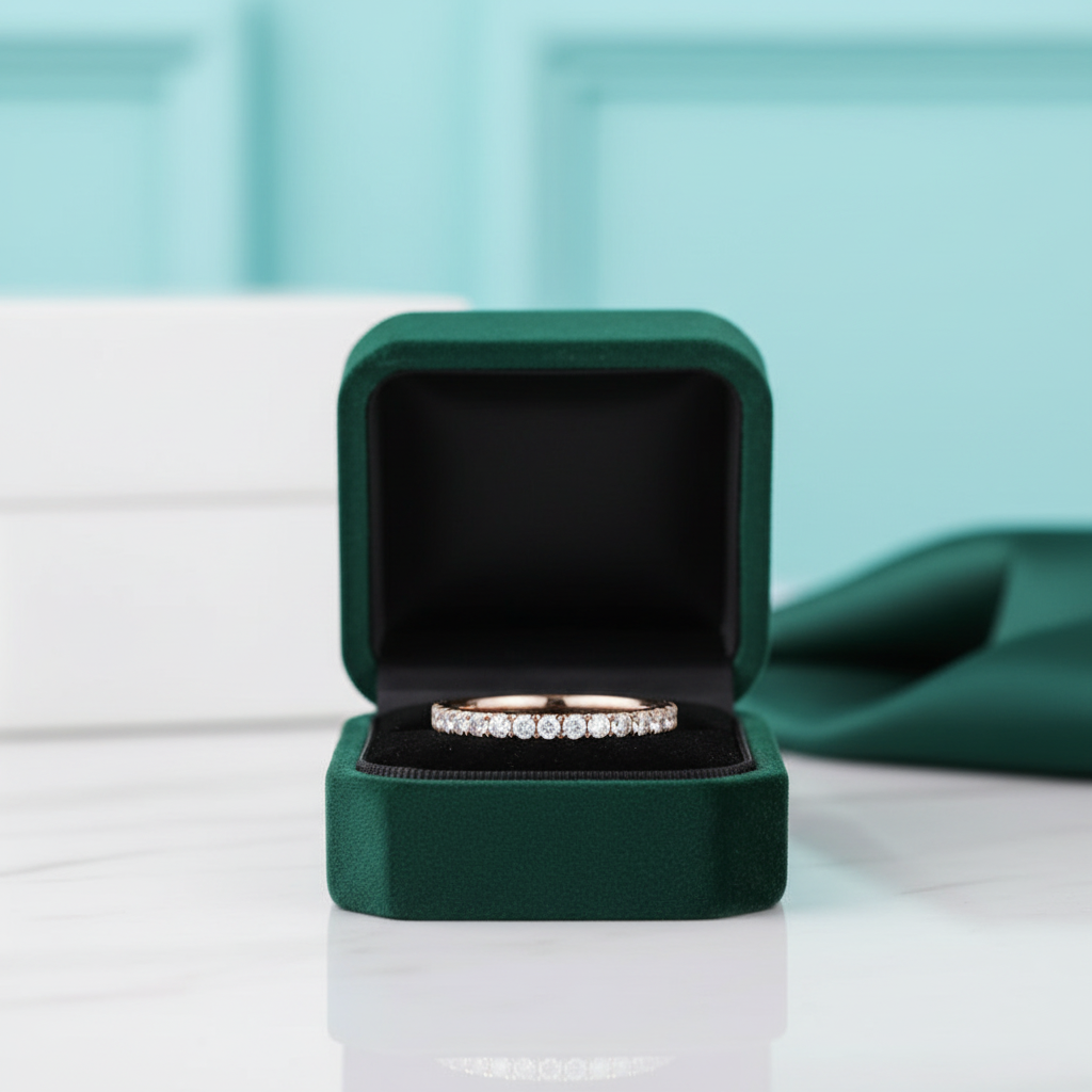 Half Eternity Diamond Option 14k Rose Gold Wedding Band - Evani Naomi Jewelry