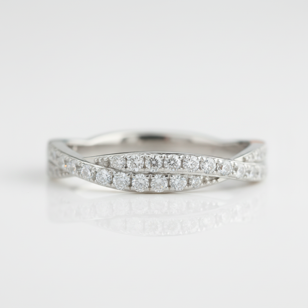 Half Eternity Diamond Option14k White Gold Twisted Wedding Band - Evani Naomi Jewelry