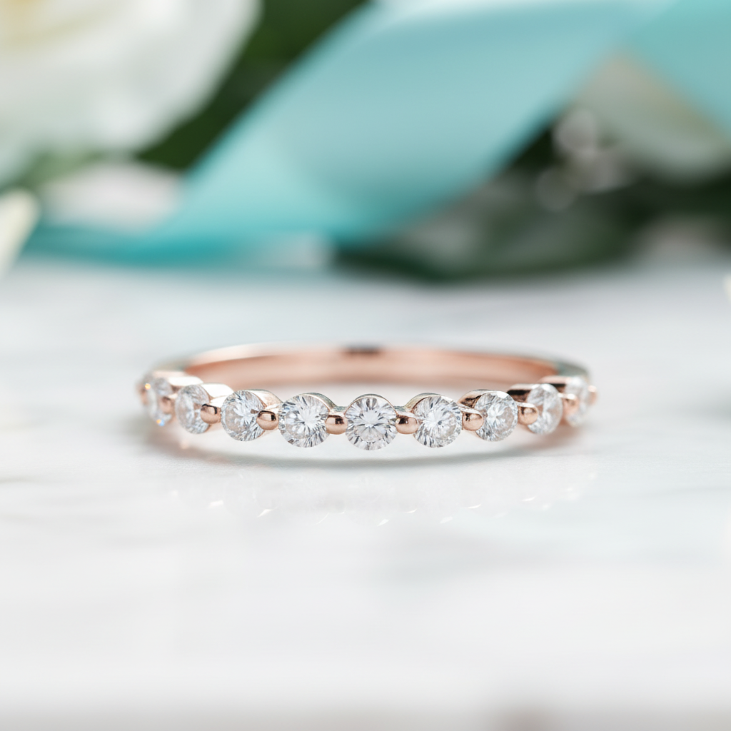 Half Eternity Diamond Rose Gold Wedding Band-Evani Jewelry