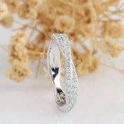 Half Eternity Diamond Twisted 14k White Gold Wedding Band-Evani Naomi Jewelry