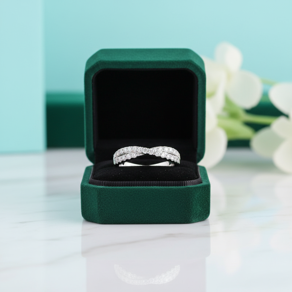 Half Eternity Diamond OptionTwisted 14k White Gold Wedding Band - Evani Naomi Jewelry