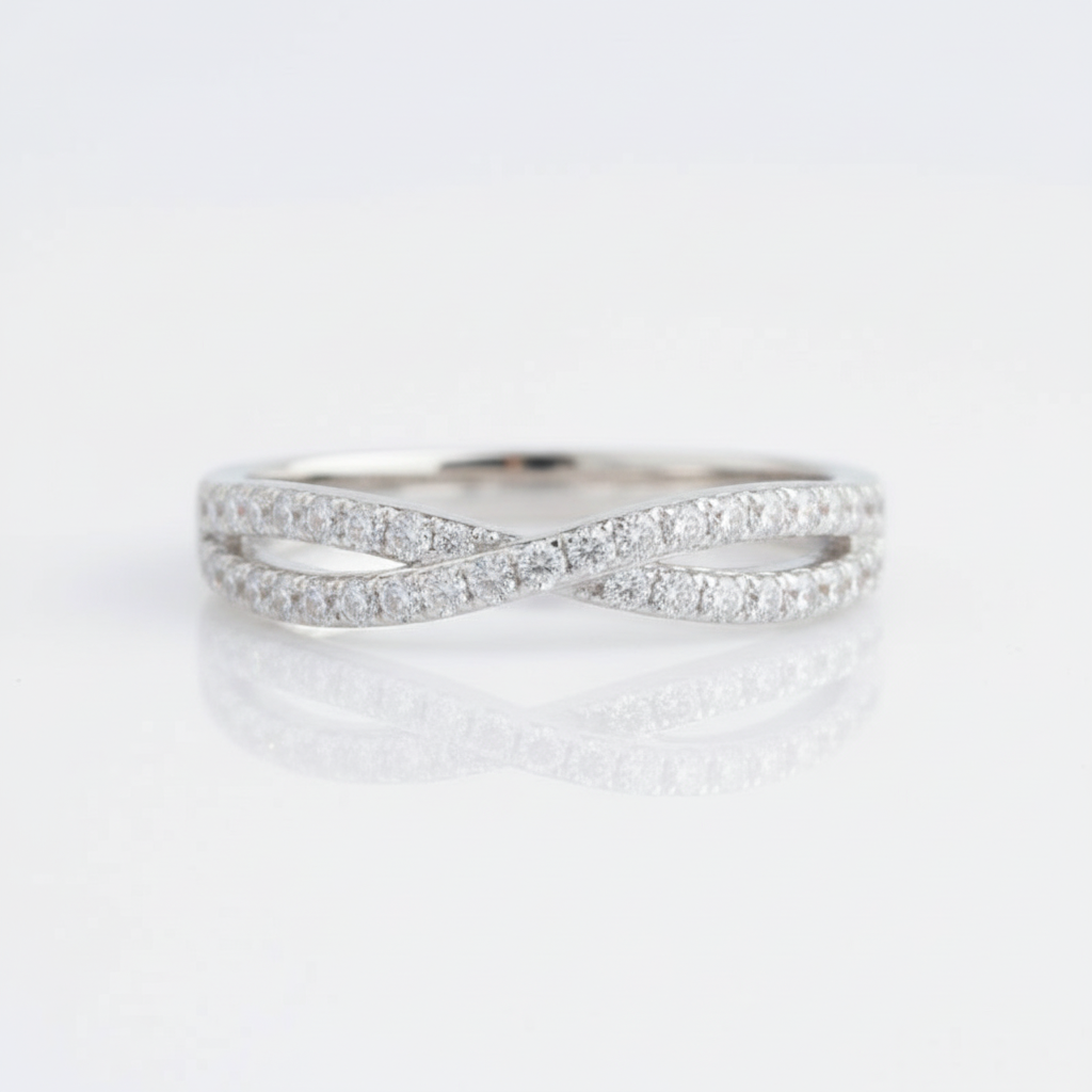 Half Eternity Diamond OptionTwisted 14k White Gold Wedding Band - Evani Naomi Jewelry