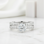 1.0 ct Half-Eternity Round Cut Diamond Ring Set-Evani Jewelry