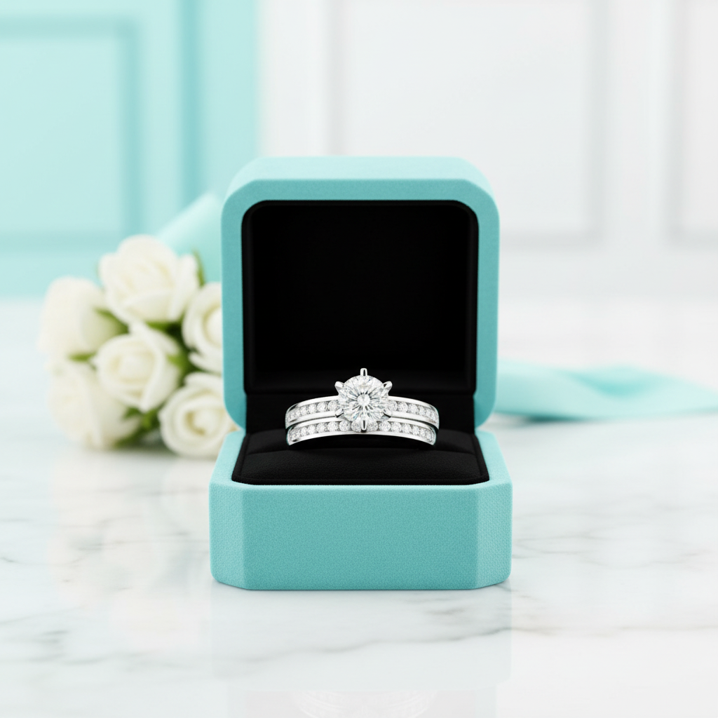 1.0 ct Half-Eternity Round Cut Diamond Ring Set-Evani Jewelry