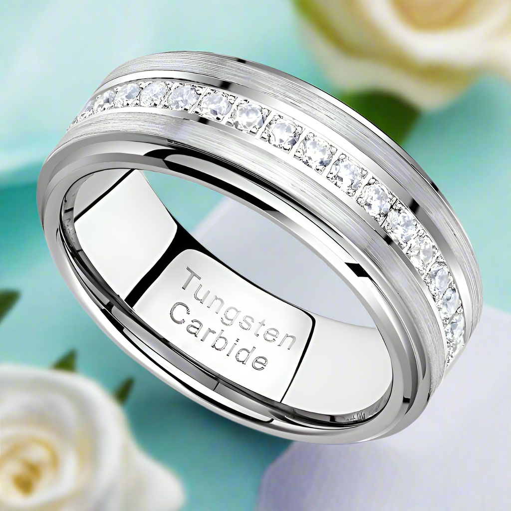 Half Eternity Tungsten Men's Wedding Band-Evani Naomi Jewelry