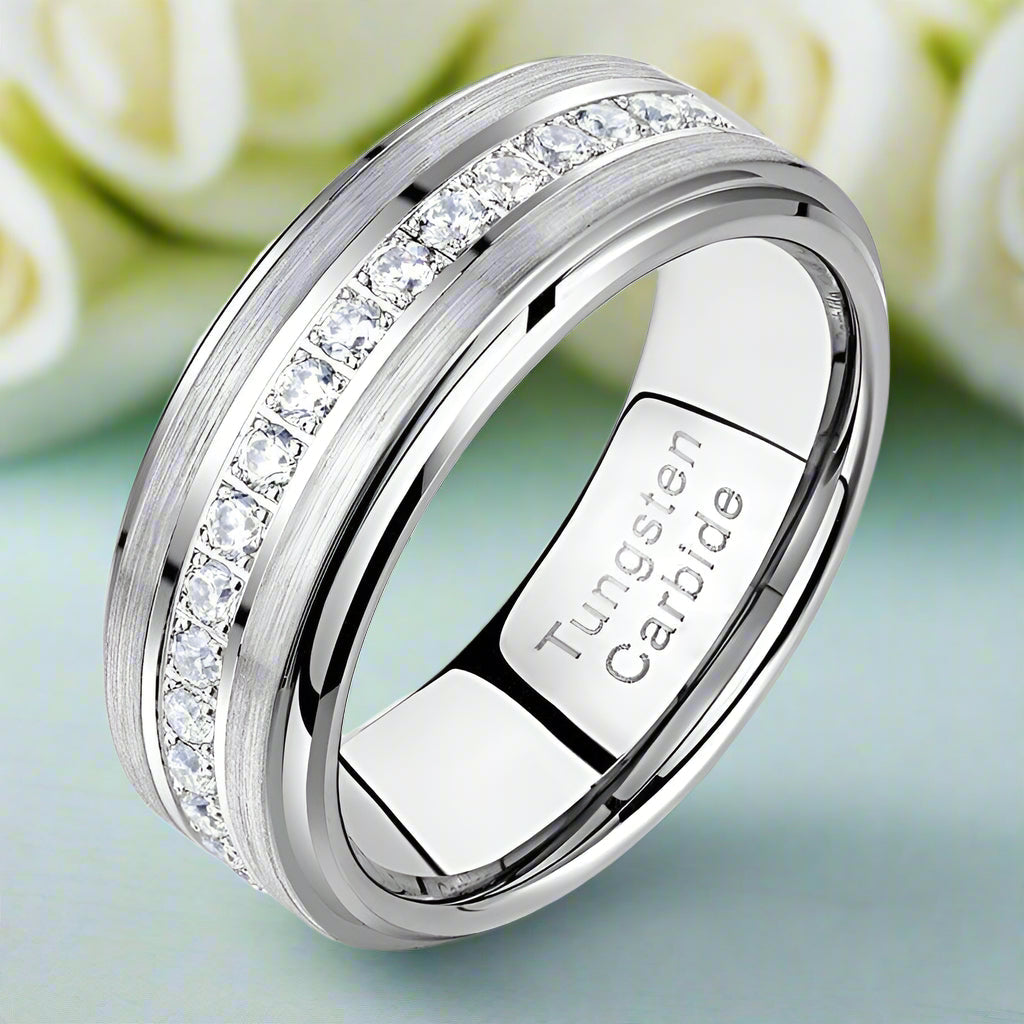 Half Eternity Tungsten Men's Wedding Band-Evani Naomi Jewelry