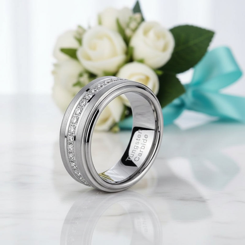 Half Eternity Tungsten Men's Wedding Band-Evani Jewelry