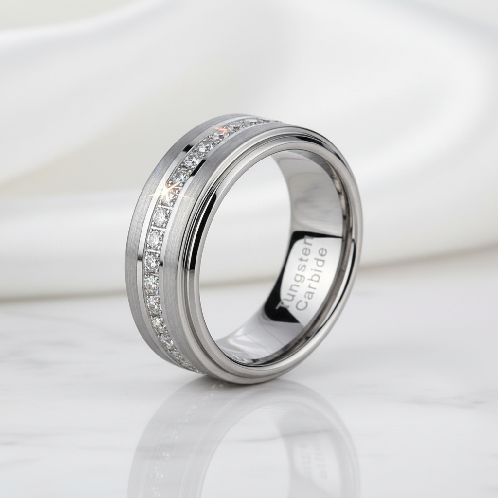Half Eternity Tungsten Men's Wedding Band - Evani Naomi Jewelry
