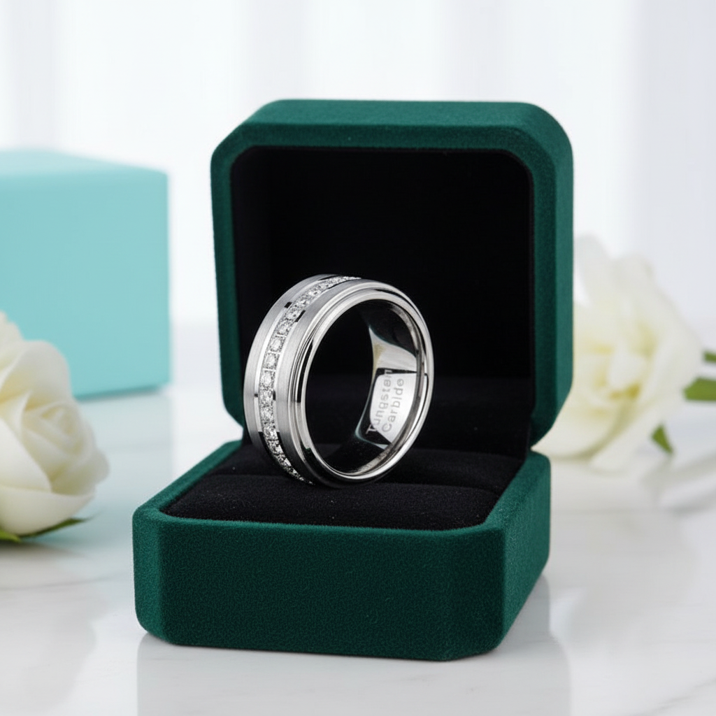 Half Eternity Tungsten Men's Wedding Band - Evani Naomi Jewelry