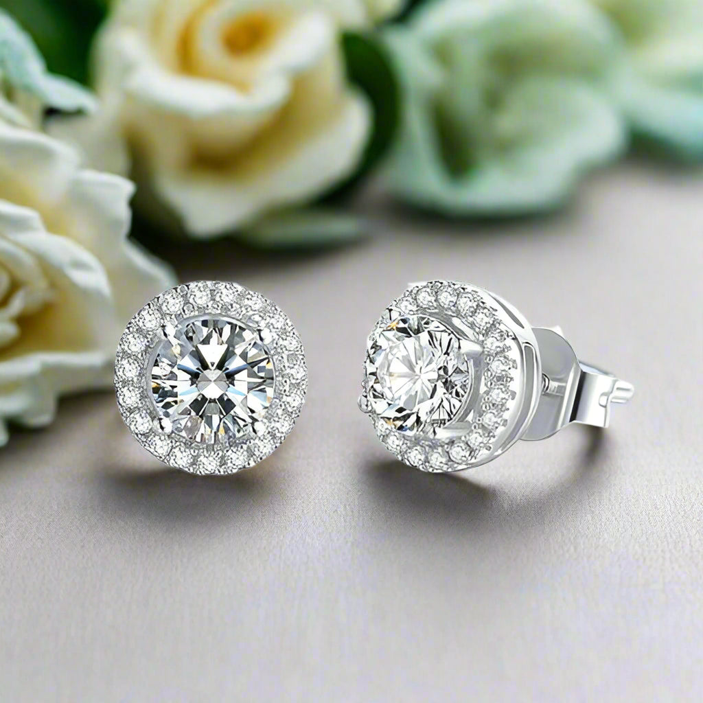 Halo 1.0 Ct Round Diamond Stud Earrings-Evani Naomi Jewelry