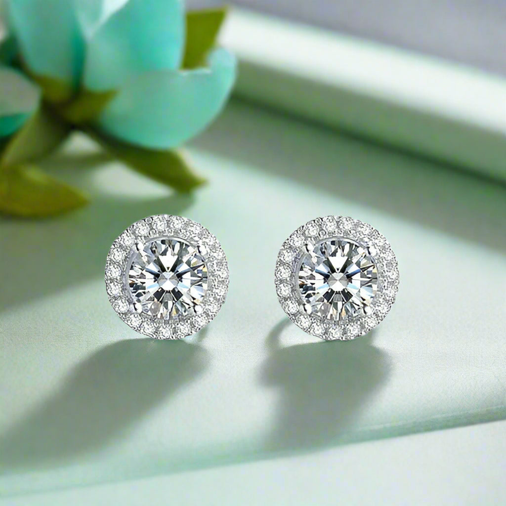Halo 1.0 Ct Round Diamond Stud Earrings-Evani Naomi Jewelry