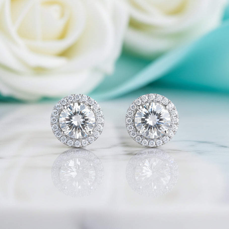 Halo 1.0 Ct Round Diamond Stud Earrings-Evani Jewelry