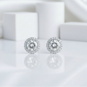 Halo 1.0 Ct Round Diamond Stud Earrings-Evani Jewelry