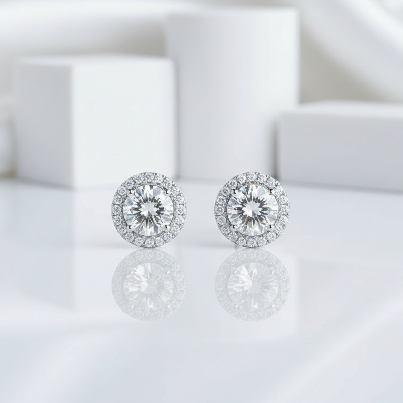 Halo 1.0 Ct Round Diamond Stud Earrings-Evani Jewelry