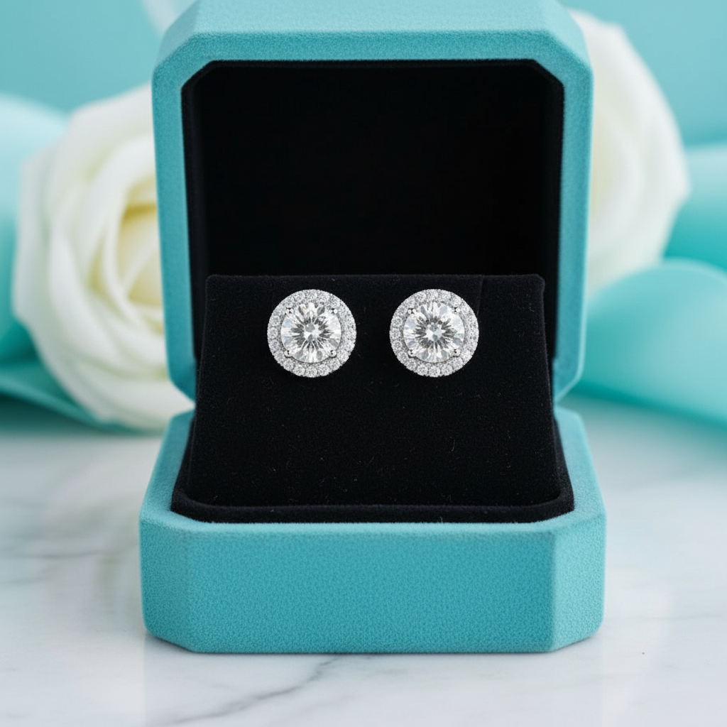 Halo 1.0 Ct Round Diamond Stud Earrings-Evani Jewelry