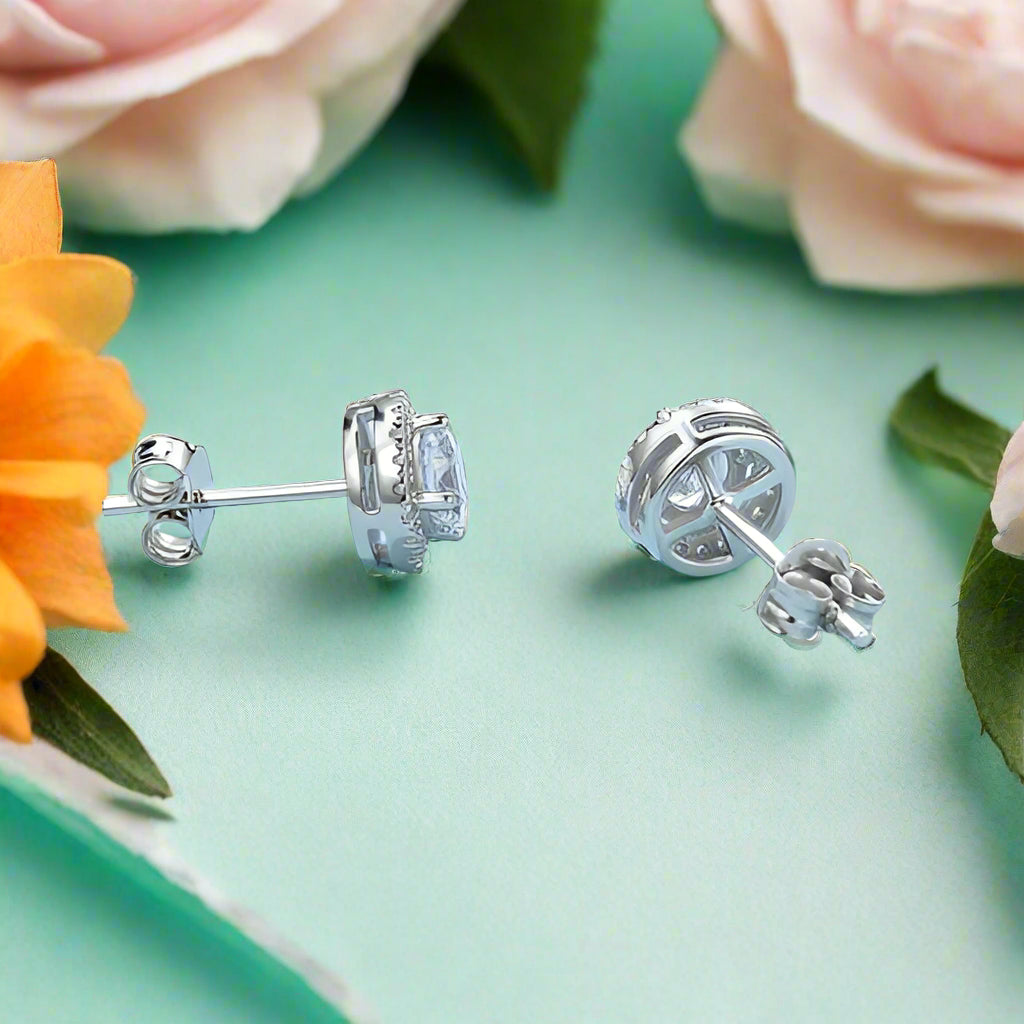 Halo 1.0 Ct Round Diamond Stud Earrings-Evani Naomi Jewelry