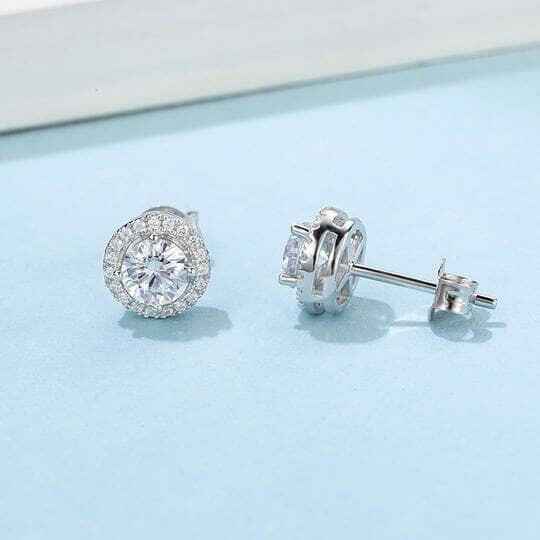 Halo 1.0 Ct Round Diamond Stud Earrings-Evani Naomi Jewelry