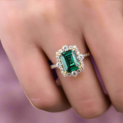 Halo Emerald Cut Yellow Gold Diamond Engagement Ring-Evani Naomi Jewelry