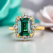 Halo Emerald Cut Yellow Gold Diamond Engagement Ring-Evani Naomi Jewelry